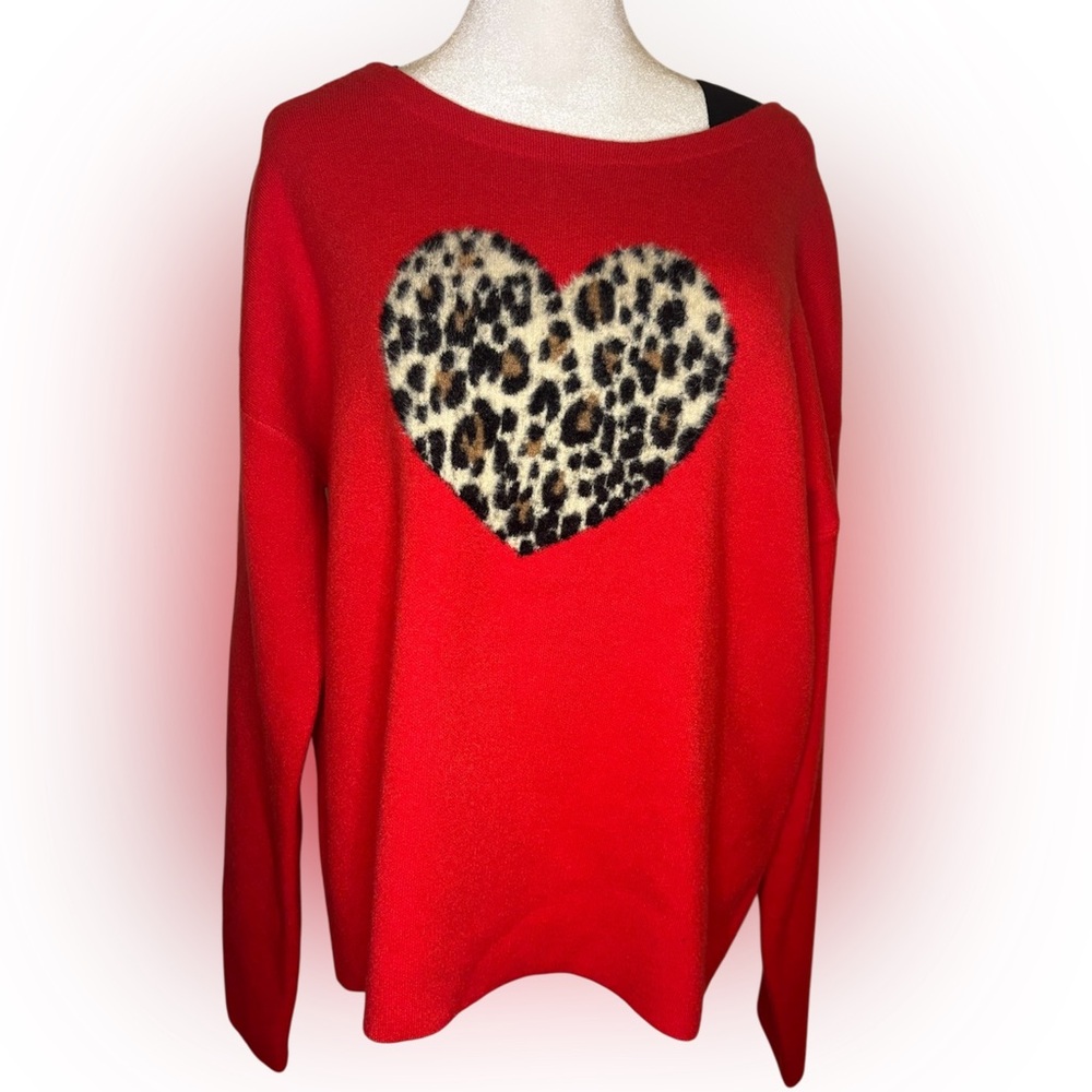 Rachel Zoe Red Sweater with Leopard Heart